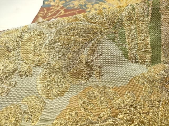 平和屋着物●西陣　川島織物　六通柄　本袋帯　舞蝶笹竹文　金糸　正絹　逸品　AABM4996pf