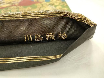 平和屋着物●西陣　川島織物　六通柄　本袋帯　舞蝶笹竹文　金糸　正絹　逸品　AABM4996pf