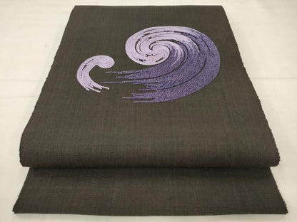 平和屋着物●本場結城紬　重要無形文化財　八寸名古屋帯　渦　正絹　逸品　AABM5000pf