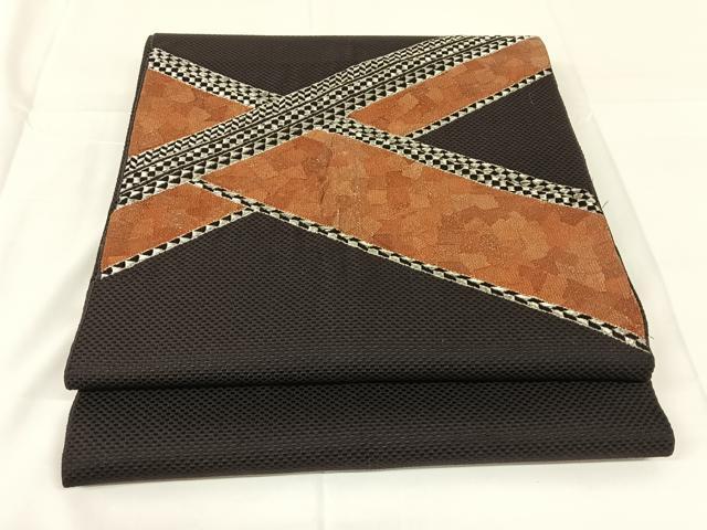 平和屋着物◎八寸名古屋帯　幾何学文様　正絹　逸品　AABM5002dk
