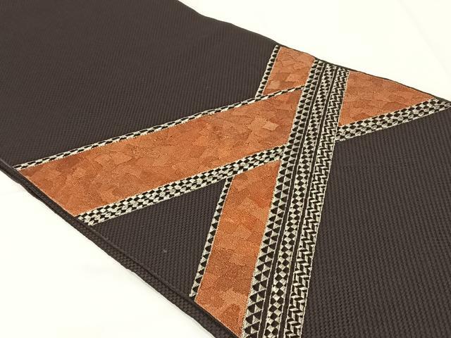 平和屋着物◎八寸名古屋帯　幾何学文様　正絹　逸品　AABM5002dk
