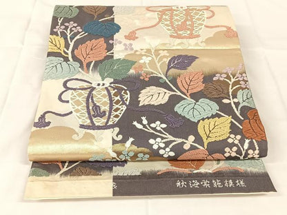 平和屋着物◎六通柄袋帯　唐織　秋海栄籠模様　金糸　正絹　逸品　AABM5005dk