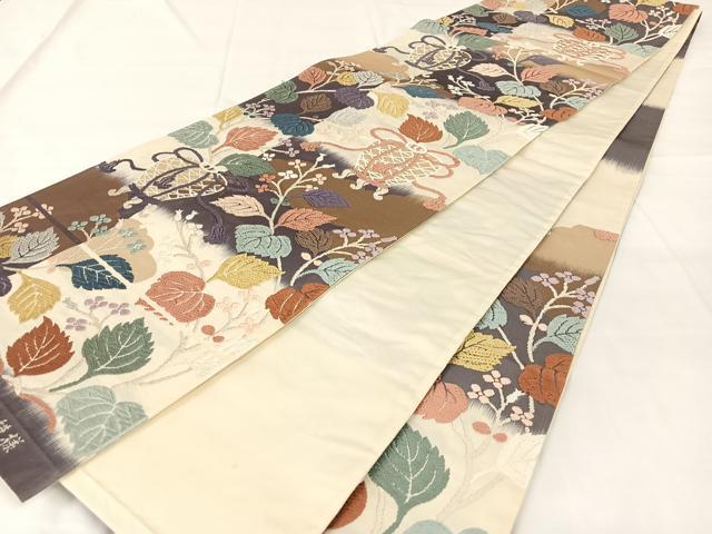 平和屋着物◎六通柄袋帯　唐織　秋海栄籠模様　金糸　正絹　逸品　AABM5005dk