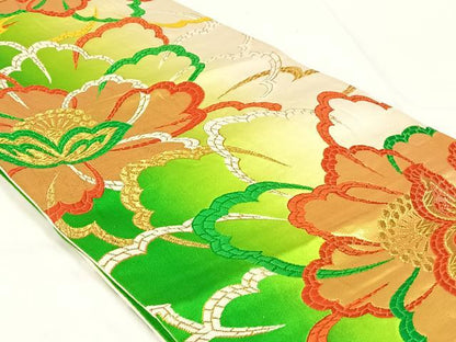 平和屋着物◎六通柄袋帯　唐織　草花文　金糸　暈し染め　正絹　逸品　AABM5006dk