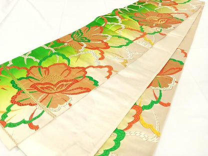 平和屋着物◎六通柄袋帯　唐織　草花文　金糸　暈し染め　正絹　逸品　AABM5006dk