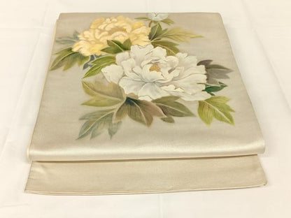 平和屋着物◎太鼓柄袋帯　手描き　草花文　正絹　逸品　AABM5011dk