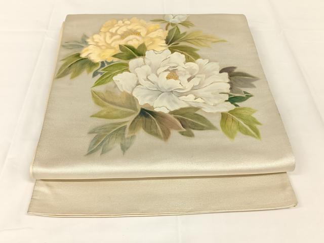 平和屋着物◎太鼓柄袋帯　手描き　草花文　正絹　逸品　AABM5011dk