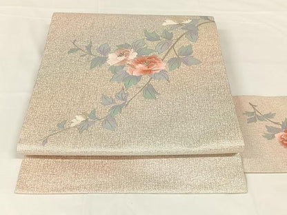 平和屋着物◎九寸名古屋帯　刺繍　枝花文　銀糸　正絹　逸品　AABM5017dk