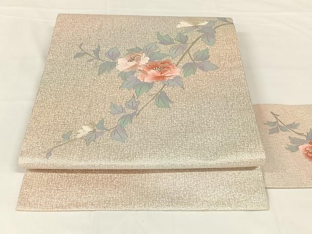 平和屋着物◎九寸名古屋帯　刺繍　枝花文　銀糸　正絹　逸品　AABM5017dk