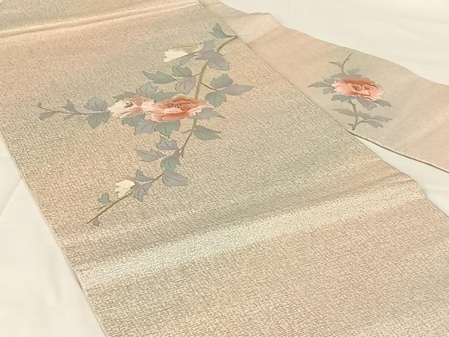平和屋着物◎九寸名古屋帯　刺繍　枝花文　銀糸　正絹　逸品　AABM5017dk