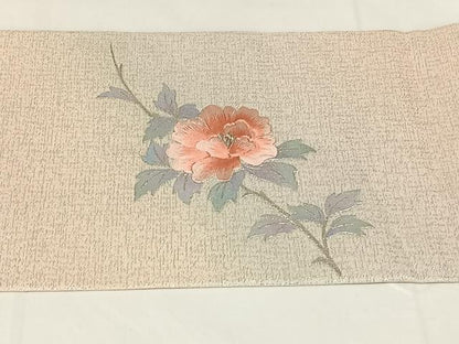 平和屋着物◎九寸名古屋帯　刺繍　枝花文　銀糸　正絹　逸品　AABM5017dk
