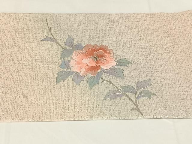 平和屋着物◎九寸名古屋帯　刺繍　枝花文　銀糸　正絹　逸品　AABM5017dk