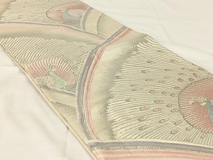 平和屋着物◎六通柄袋帯　唐織　孔雀文　銀糸　正絹　逸品　AABM5023dk