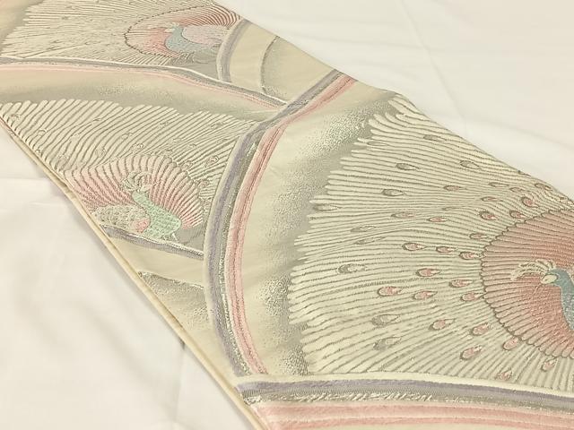 平和屋着物◎六通柄袋帯　唐織　孔雀文　銀糸　正絹　逸品　AABM5023dk