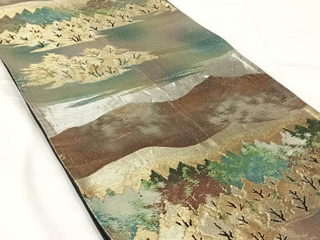 平和屋着物◎六通柄袋帯　遠山樹林風景文　金銀糸　正絹　逸品　AABM5024dk