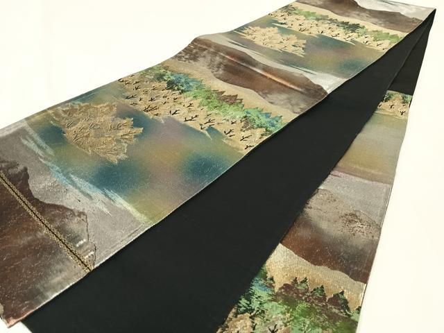 平和屋着物◎六通柄袋帯　遠山樹林風景文　金銀糸　正絹　逸品　AABM5024dk