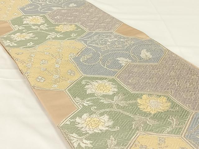 平和屋着物◎六通柄袋帯　唐織　毘沙門亀甲花文　銀糸　正絹　逸品　AABM5027dk