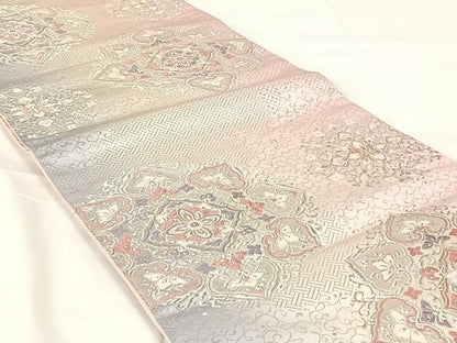 平和屋着物◎六通柄袋帯　唐織　正倉院花文　銀糸　正絹　逸品　AABM5030dk