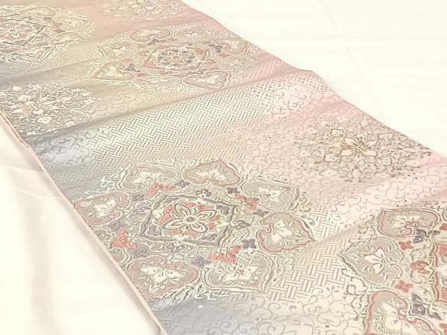 平和屋着物◎六通柄袋帯　唐織　正倉院花文　銀糸　正絹　逸品　AABM5030dk
