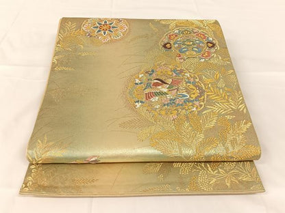 平和屋着物◎六通柄袋帯　唐織　花鳥文　金銀糸　正絹　逸品　AABM5032dk