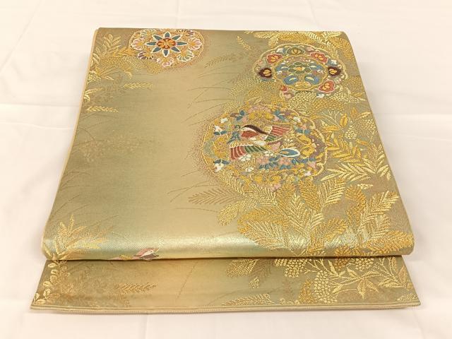 平和屋着物◎六通柄袋帯　唐織　花鳥文　金銀糸　正絹　逸品　AABM5032dk
