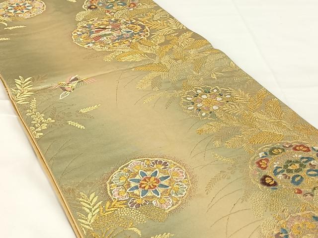 平和屋着物◎六通柄袋帯　唐織　花鳥文　金銀糸　正絹　逸品　AABM5032dk