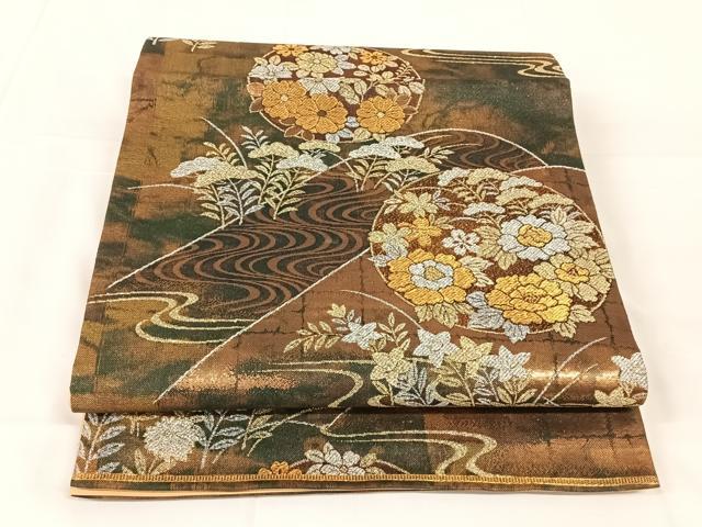 平和屋着物◎六通柄袋帯　流水花丸文　金銀糸　正絹　逸品　AABM5033dk