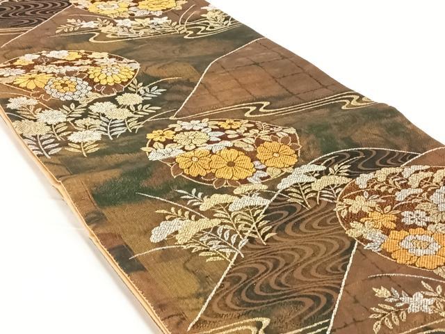 平和屋着物◎六通柄袋帯　流水花丸文　金銀糸　正絹　逸品　AABM5033dk
