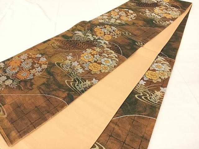 平和屋着物◎六通柄袋帯　流水花丸文　金銀糸　正絹　逸品　AABM5033dk