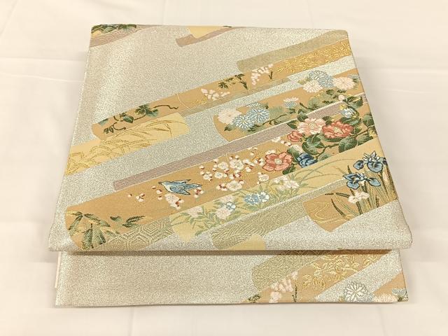 平和屋着物◎六通柄袋帯　唐織　花鳥文　金銀糸　正絹　逸品　AABM5034dk