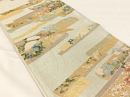 平和屋着物◎六通柄袋帯　唐織　花鳥文　金銀糸　正絹　逸品　AABM5034dk