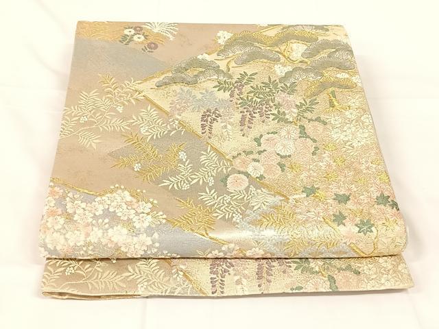 平和屋着物◎六通柄袋帯　唐織　裂取桜松文　金糸　正絹　逸品　AABM5040dk