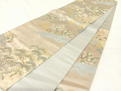 平和屋着物◎六通柄袋帯　唐織　裂取桜松文　金糸　正絹　逸品　AABM5040dk