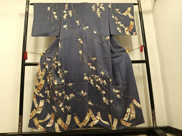 平和屋着物●訪問着　駒刺繍　短冊枝垂れ花文　金彩　正絹　逸品　AABM5047ph