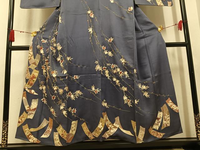 平和屋着物●訪問着　駒刺繍　短冊枝垂れ花文　金彩　正絹　逸品　AABM5047ph