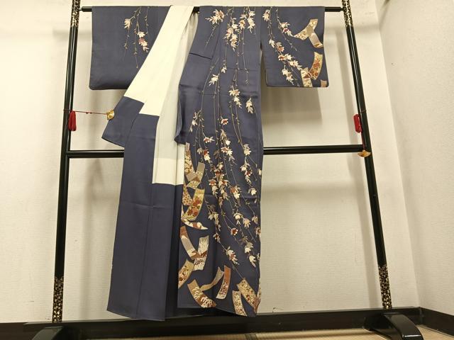 平和屋着物●訪問着　駒刺繍　短冊枝垂れ花文　金彩　正絹　逸品　AABM5047ph
