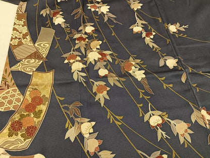 平和屋着物●訪問着　駒刺繍　短冊枝垂れ花文　金彩　正絹　逸品　AABM5047ph