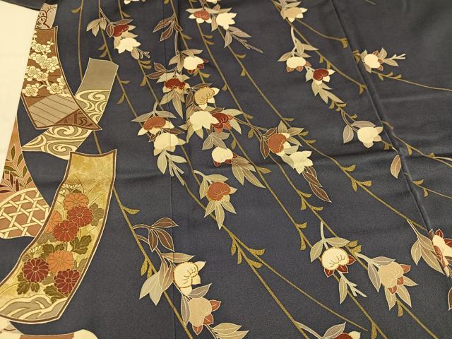平和屋着物●訪問着　駒刺繍　短冊枝垂れ花文　金彩　正絹　逸品　AABM5047ph