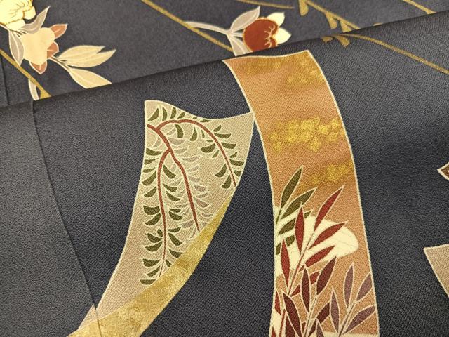 平和屋着物●訪問着　駒刺繍　短冊枝垂れ花文　金彩　正絹　逸品　AABM5047ph