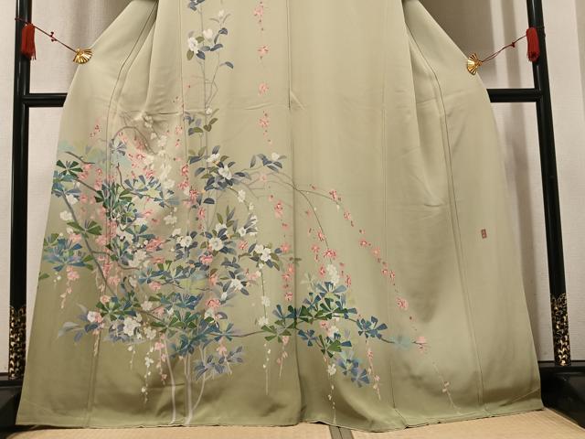 平和屋着物●訪問着　友禅　作家物　茂樹　枝花文　暈し染め　正絹　逸品　AABM5051ph