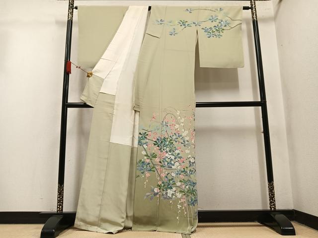 平和屋着物●訪問着　友禅　作家物　茂樹　枝花文　暈し染め　正絹　逸品　AABM5051ph