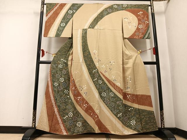 平和屋着物●訪問着　絞り　草花文　金彩　正絹　逸品　AABM5054ph