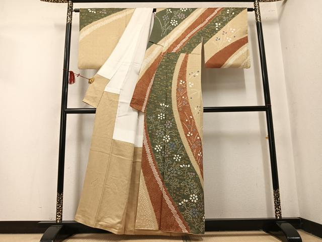 平和屋着物●訪問着　絞り　草花文　金彩　正絹　逸品　AABM5054ph