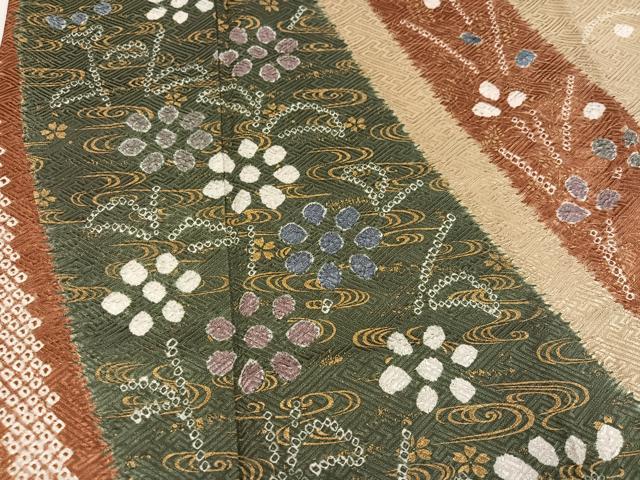 平和屋着物●訪問着　絞り　草花文　金彩　正絹　逸品　AABM5054ph