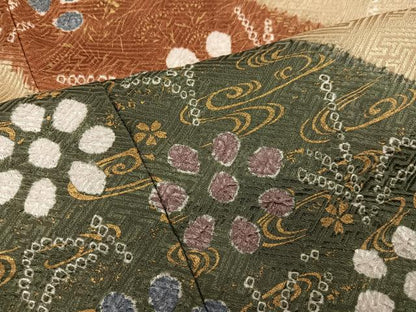平和屋着物●訪問着　絞り　草花文　金彩　正絹　逸品　AABM5054ph