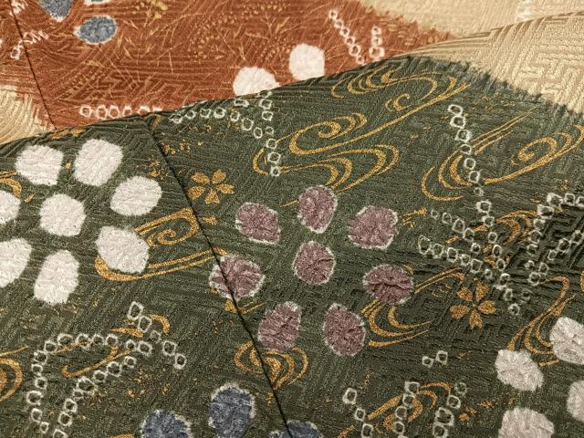 平和屋着物●訪問着　絞り　草花文　金彩　正絹　逸品　AABM5054ph