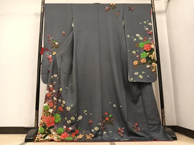 平和屋着物●豪華振袖　刺繍　草花文　金糸　ロング丈　正絹　逸品　AABM5055ph
