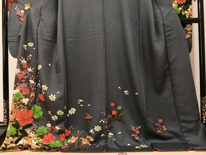 平和屋着物●豪華振袖　刺繍　草花文　金糸　ロング丈　正絹　逸品　AABM5055ph