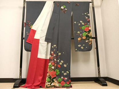 平和屋着物●豪華振袖　刺繍　草花文　金糸　ロング丈　正絹　逸品　AABM5055ph