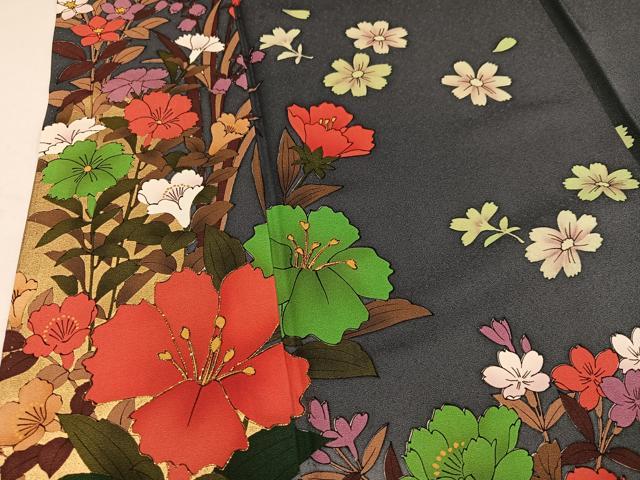 平和屋着物●豪華振袖　刺繍　草花文　金糸　ロング丈　正絹　逸品　AABM5055ph